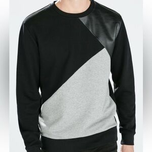 Men’s Sweatshirt With Faux Leather